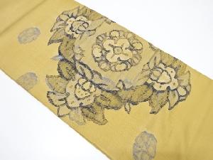 手織り紬　花模様織り出し袋帯